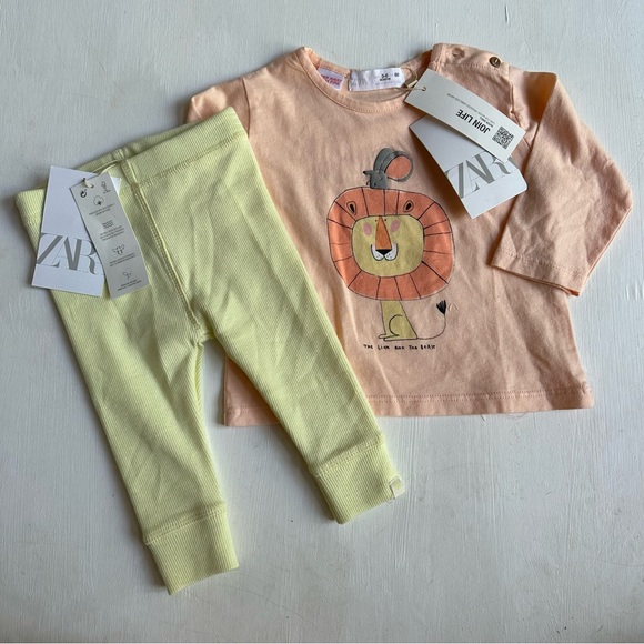 Zara Other - NWT Zara Lion Shirt and Yellow Leggings Set